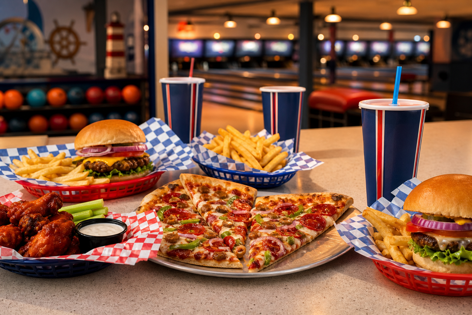 Eastern Shore Lanes snack bar food spread